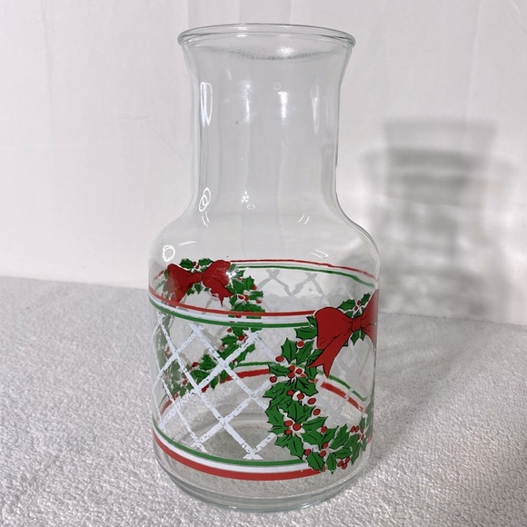 Vintage Festive Christmas Carafe Glass Juice Jar Pitcher - Picture 5 of 11